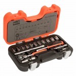 (Bild für) Satz 1/4"-Steckschlüsseleinsätze, metrisch, Sechskantprofil, Vierkantantrieb, inklusive Gelenkkopfknarre, 65tlg.